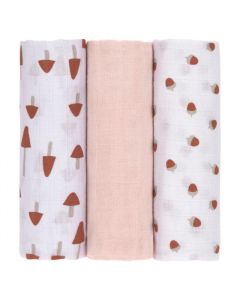 Lässig Swaddle & Burp Blanket L Little Forest Powder Pink 85 x 85 cm