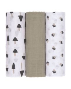 Lässig Swaddle & Burp Blanket L Little Forest Olive 85 x 85 cm